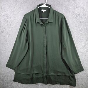 J. Jill Womens 2X Forest Green Layered Hem Hidden Button Down Blouse Long Sleeve